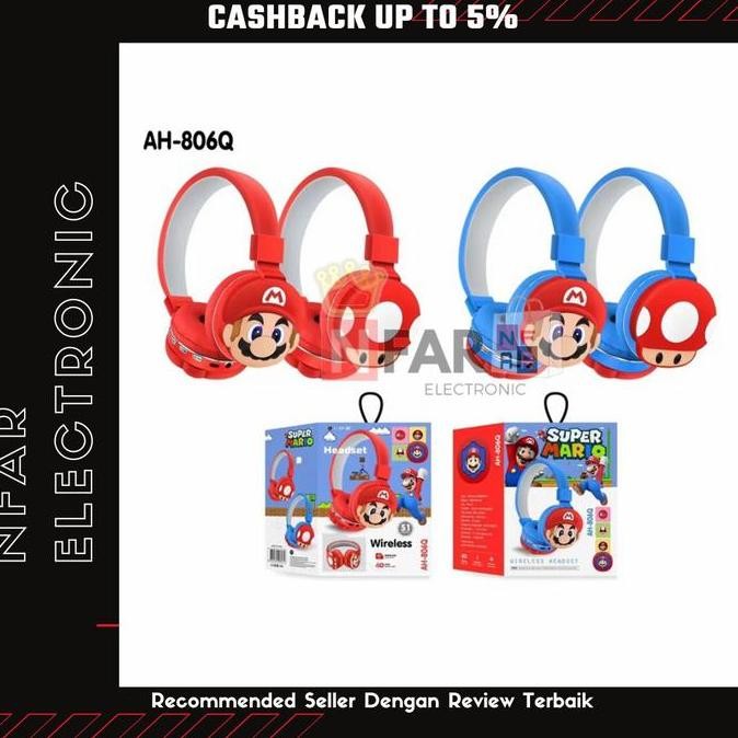 BARU HEADPHONE BLUETOOTH ANAK MARIO HEADSET ANAK LAKI-LAKI KARAKTER KARTUN