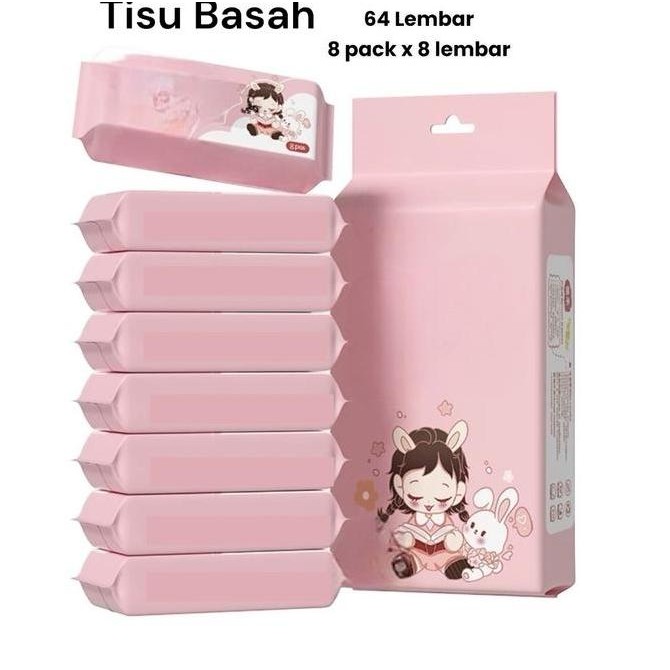 Tisu Basah Mini Kecil Motif Lucu 8 Pack Tisu mini bebas alkohol 24 bulan