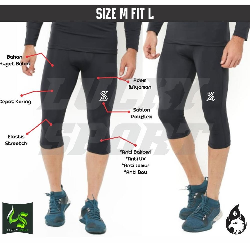 Celana Legging 3/4 LS Baselayer Leging Manset Olahraga Gym Training lokal Brand LS