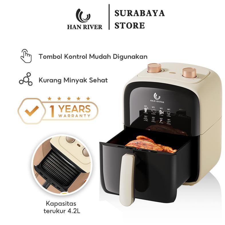 TERMURAH HAN RIVER Air Fryer 4.2L Kapasitas Dual Knob Control Anti Lengket 360 Hot Air Circulation H