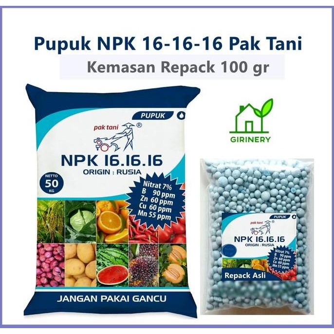 

Terlaris Pupuk Npk Pak Tani Origin Rusia 16-16-16 Pupuk Buah Bunga Daun 100 Gr