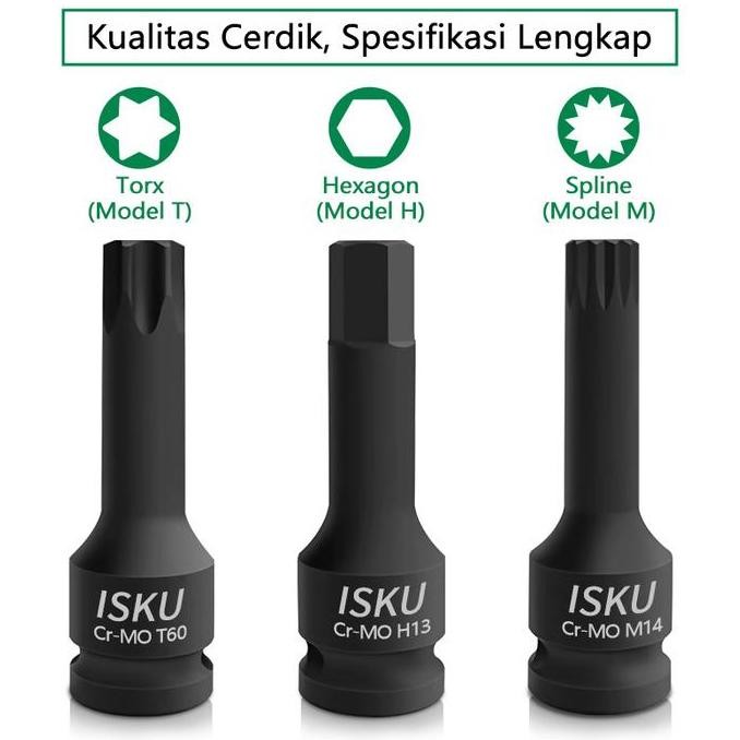 ISKU Mata Shock 10 Pcs Impact Kunci Sok Hex Star Spline Torx Bintang Asli
