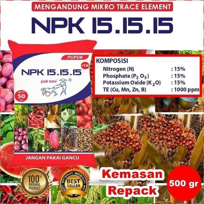 

Terlaris Pupuk Npk 15 15 15 Plus Te Pak Tani Kemasan Repack 500 Gram Tanaman