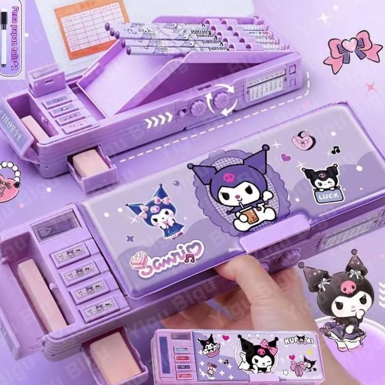 

Yui-7 Cod 9-In-1 Kotak Pensil Kunci Kode Kuromi / Bahan Tahan Air Sanrio Tempat Pensil Password / Multifungsi Lapis Ganda Berkapasitas Besar Lucu