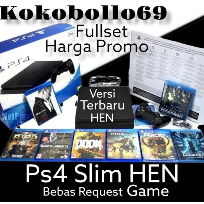 BEBAS ONGKIR - ps4 slim 22xx 1TB HEN versi terbaru 9.00 pes 2022+ 2 stik + FULL GAME
