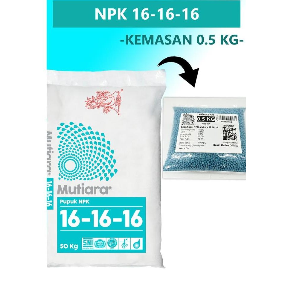 

Terlaris Pupuk Npk Mutiara 16 16 16 Kemasan 0.5 Kg - Repack