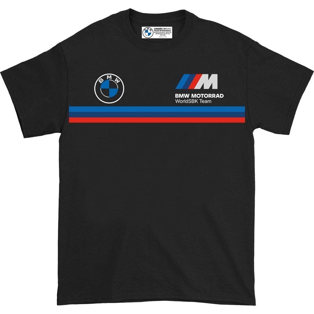 Baju Kaos BMW MOTORRAD World SBK Team Three Stripes T-Shirt T-Shirt Premium Cotton Combed 24s Origin