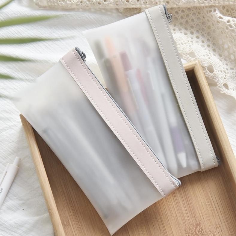 

Ready Kotak Pensil Transparan Pastel Aesthetic - Kotak Pensil Zipper Lucu