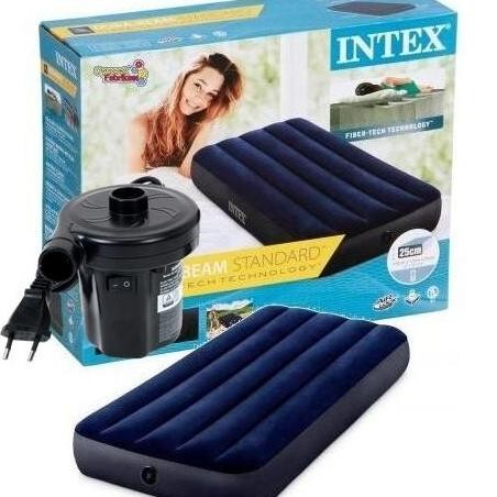 KASUR ANGIN INTEX DURABEAM BLUE SINGLE PLUS POMPA LISTRIK 64756