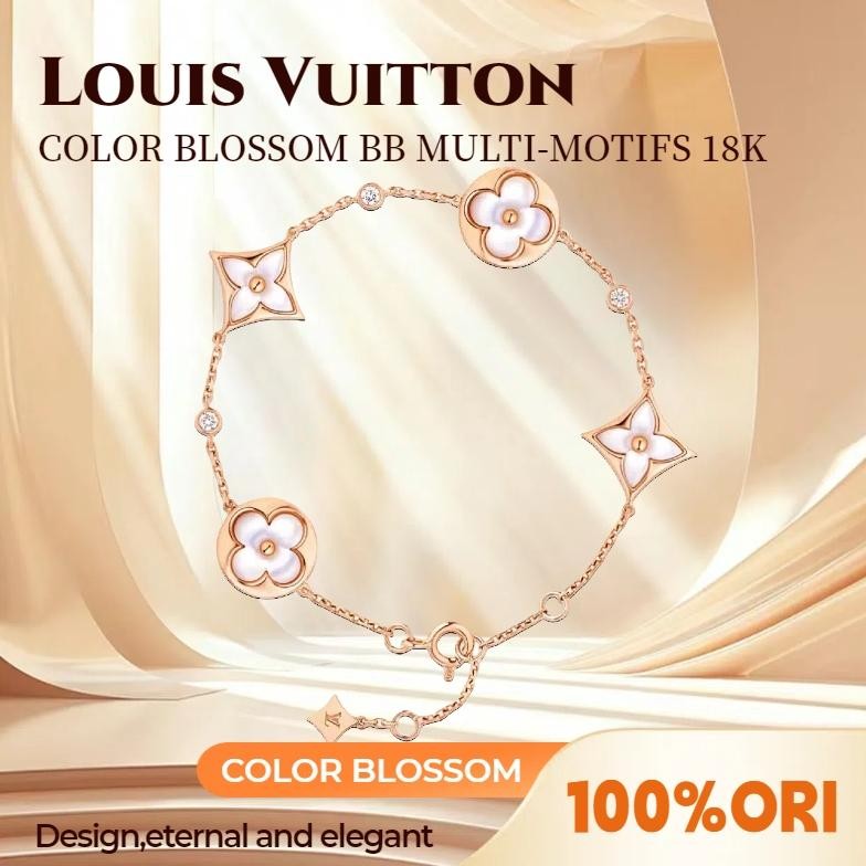 HJK 18K emas asli/100%ORILV Louis VuittonBlossom Series Gelang wanita/Putih/Rosegold/LV wanita gelan