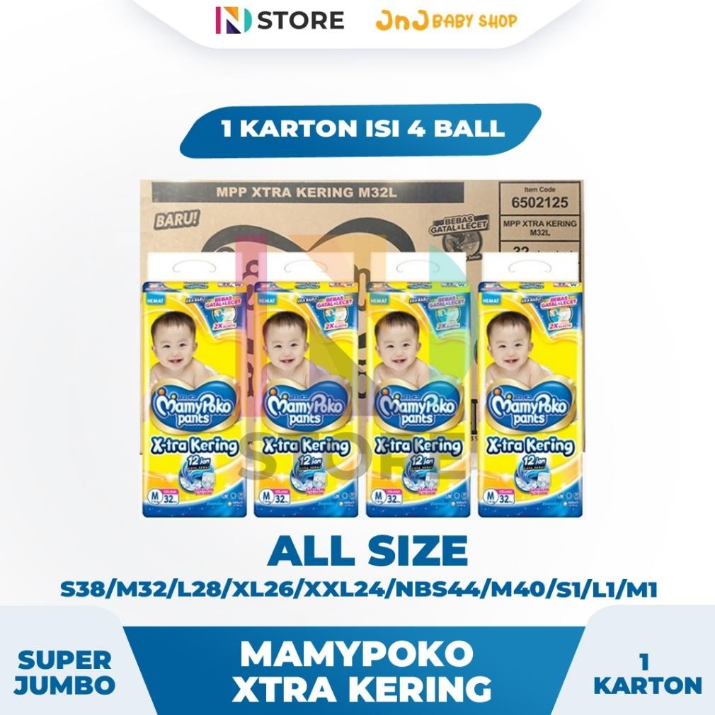 MamyPoko Pants Extra Kering S38/M32/L28/XL26/XXL24/NBS44/M40/S1/M1/L1/XL1/XXL1  Karton