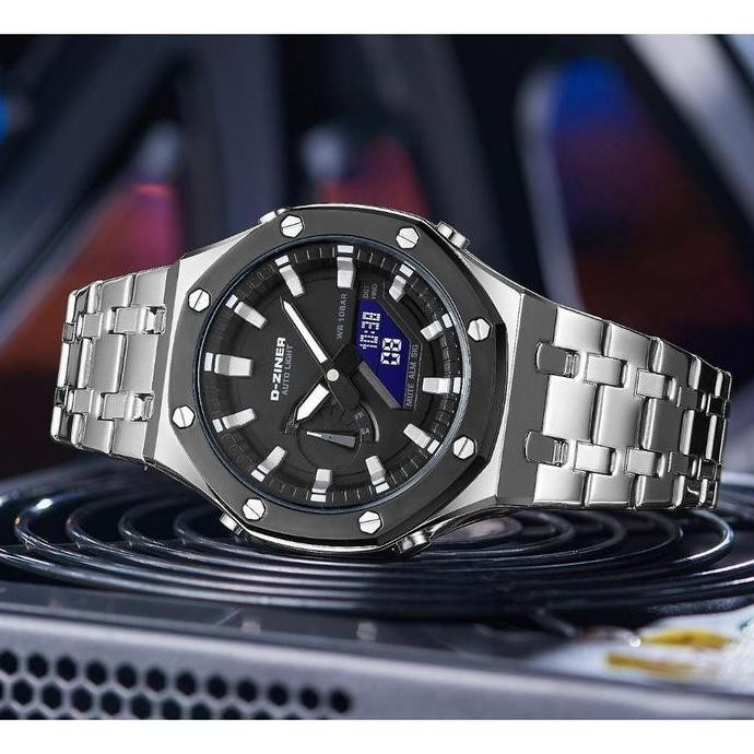 Grosir Diskon   Dziner Jam Tangan Pria Double Time 8335 Rantai Stainless Steel  Water Resistant 3 At