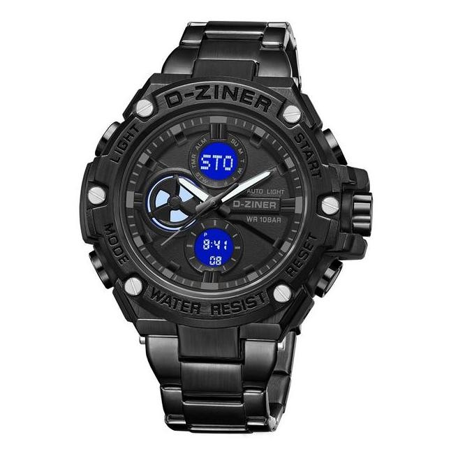 Murah Diskon Dziner Jam Tangan Pria 8347  Rantai Stainless Steel Double Time Water Resistant 10Atm W