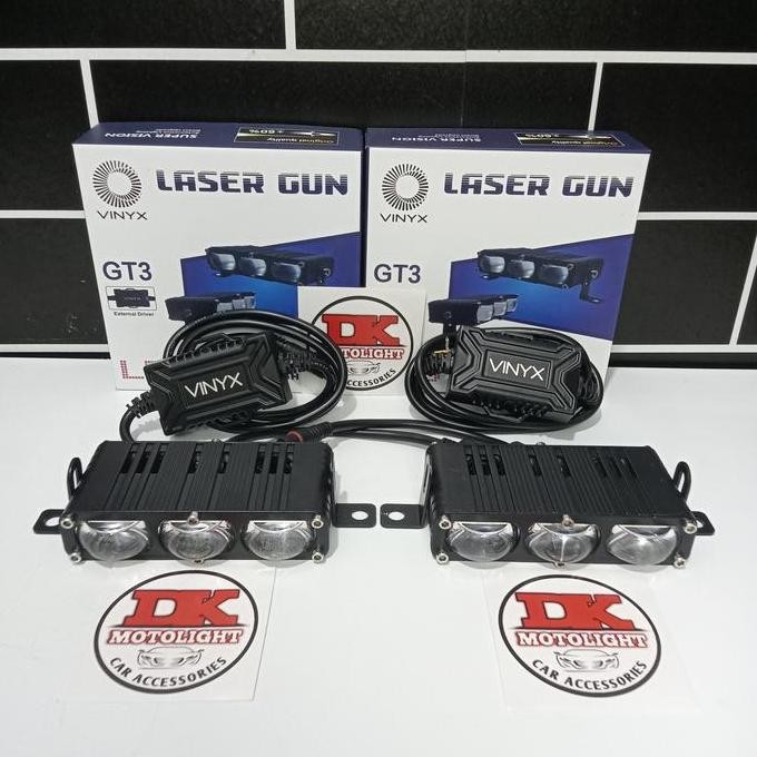 Lampu Sorot Kabut Mini Laser Slim GT3 Vinyx 3 Mata Sinar Putih Kuning Motor Mobil