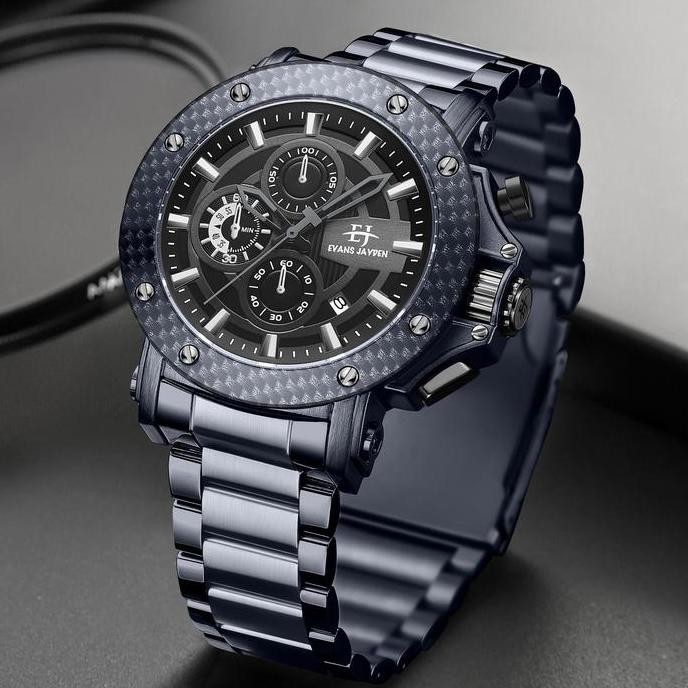 Murah Diskon   Evans Jayden Jam Tangan Pria Ej 9842 Rantai Stainless Steel Chronograph Kaca Sapphire