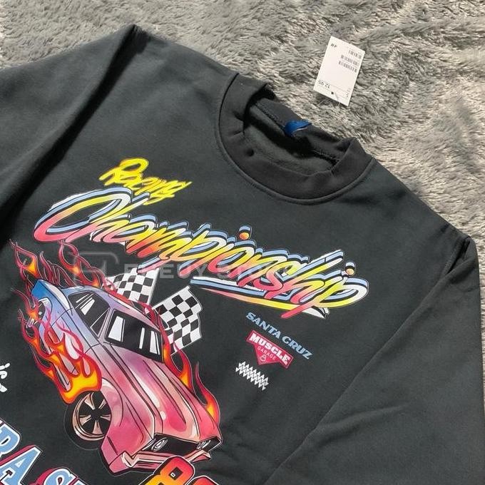 Crewneck Championship Black Wash Dark Grey Sweater Oversize Washed Wanita Flecee Katun Tebal Terbaru