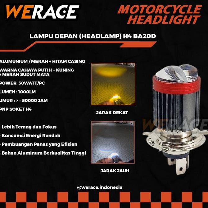 Promo WERACE Lampu Depan Headlamp H4 Ba20d LED 30 Watt COD