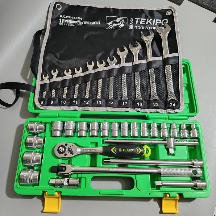 Tekiro Paket Toolkit Tekiro 2 Set Kunci Shock Sok 24 Pcs 1/2 Inch 6 Pt Mata Socket 8 Sampai 32 Mm & 