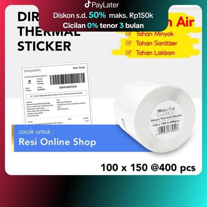 

new kertas thermal stiker 100x150 blueprint lite label 100 x 150 mm 400pcs roll