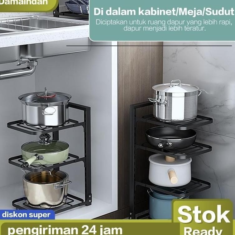 Rak Susun Bawah Wastafel Rak Tingkat dan Beroda Rak Penyimpanan Adjustable Peralatan Rumah Dapur