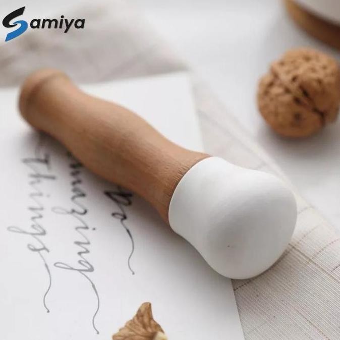 

mortar pestle ceramic / cobek ulekan bumbu dapur obat handle bambu TS