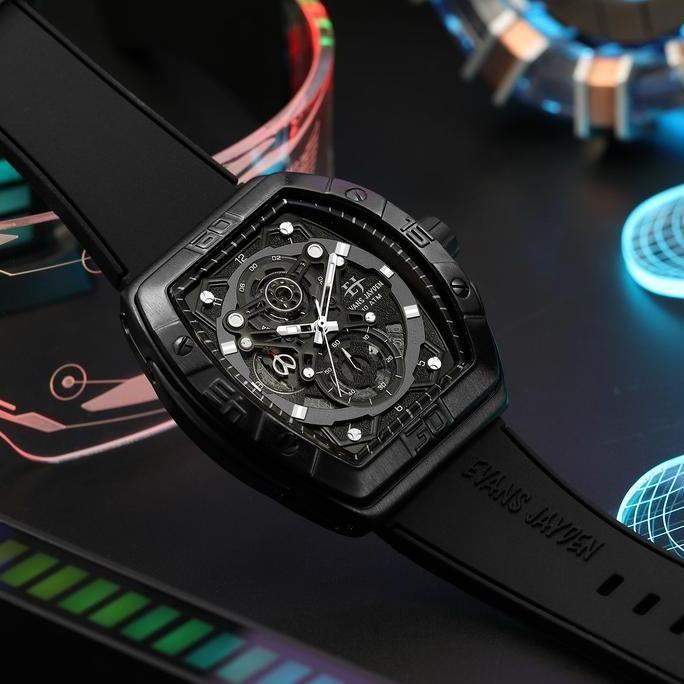 Promo Diskon Jam Tangan   Evans Jayden Jam Tangan Pria 9549 Rubber Silicon Kaca Sapphire Chronograph