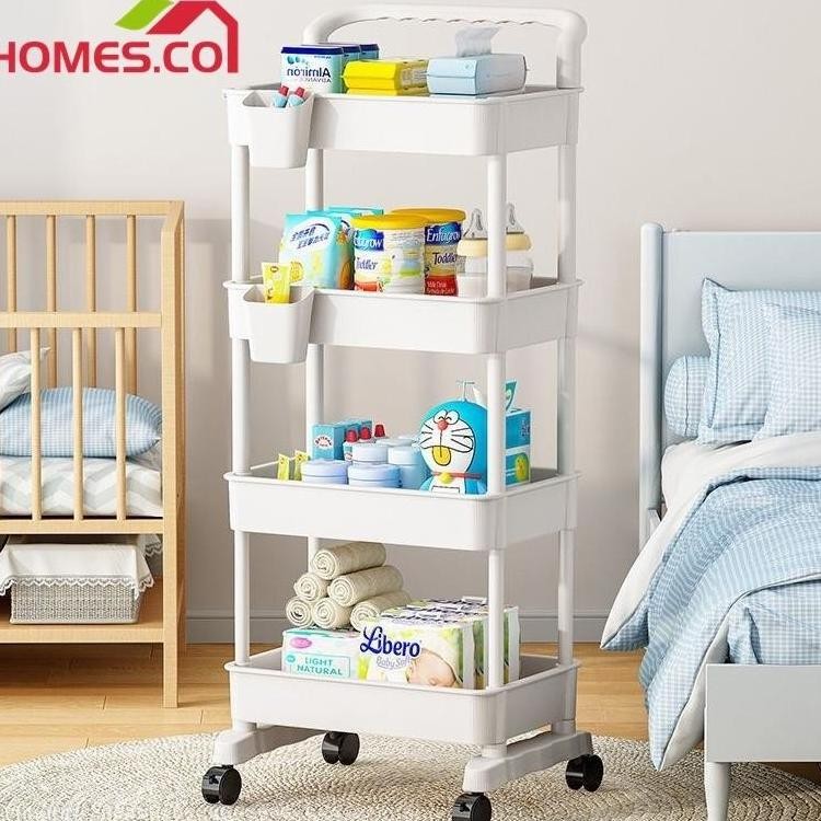 [In Stock] Rak Susun Serbaguna Rak Trolley Dorong Bayi Plastik Rak Salon Rak Kamar Mandi dengan Roda