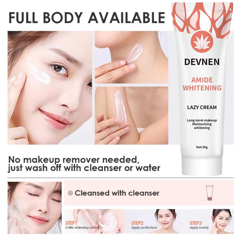 Devnen Gluta Whitening Lazy Cream 30Gr Pelembab Wajah Day Cream Pemutih Wajah Bb/Cc Face Cream Mence