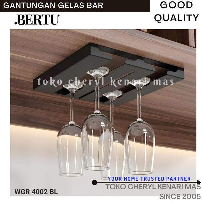 TERBARU - GANTUNGAN GELAS WINE 2 BARIS RAK GELAS GANTUNG HITAM BLACK 3 4 BARIS