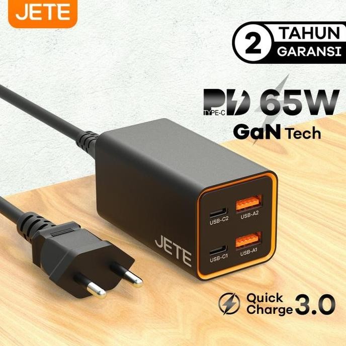 Murah Jete E6 Adapter Fast Charger Gan 65W + 4 Port ( Dual Usb & Dual Typec ) Adaptor