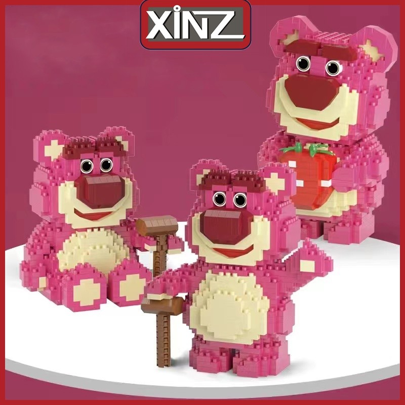XiNZ Mainan Edukasi Anak Balok Blok Pink Bear 3D Puzzle Brick Karakter Kartun Mini Block DIY