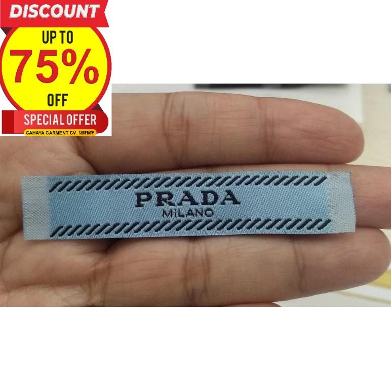 

terlaris prada label slip rajut bordir woven super premium co 1x di kirim 600pcs murah