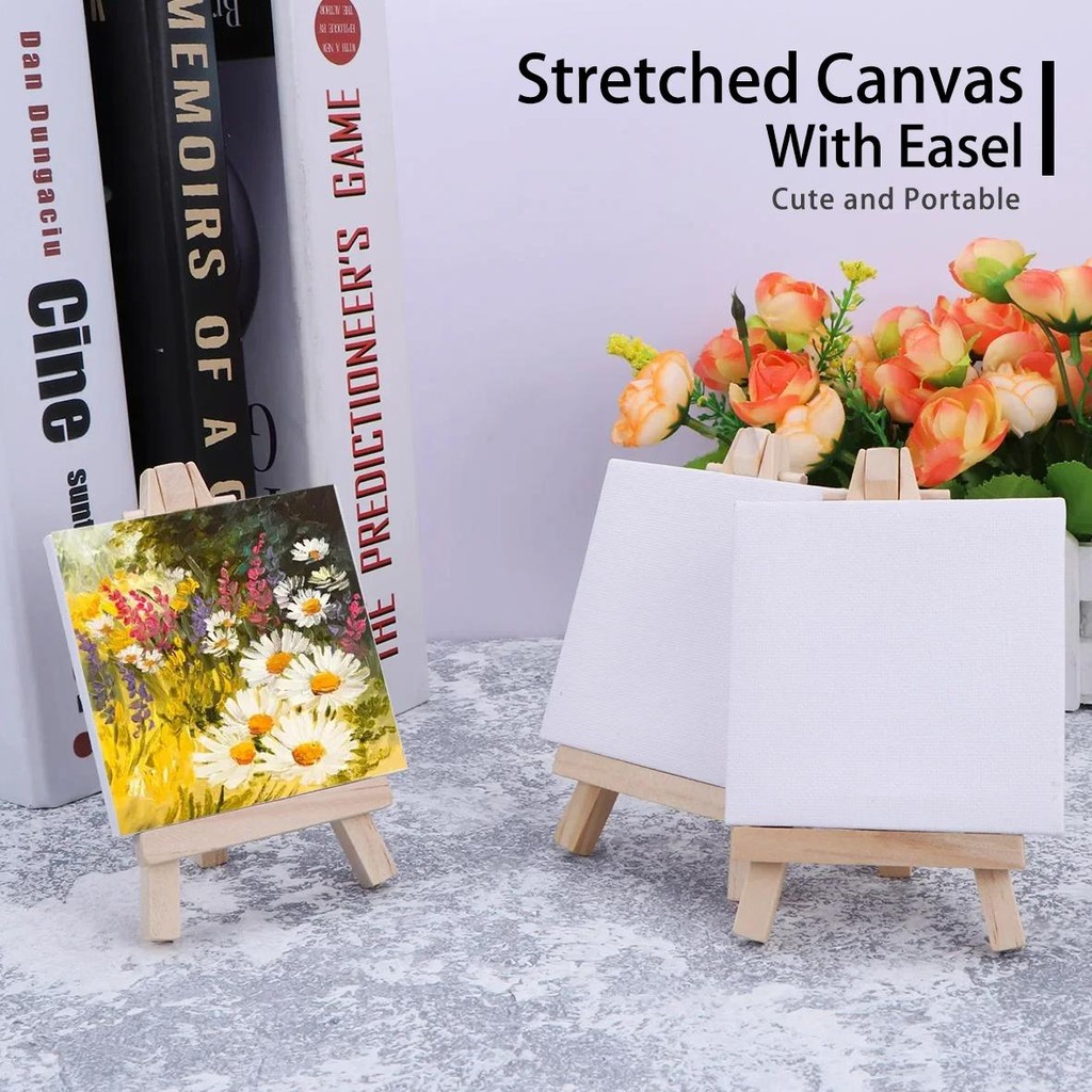

3Pcs/6Pcs Mini Canvas And Easel Set Mini Canvas Panels Mini Wood Easels, For Kids Drawing, Oil Painting And Diy Graffiti