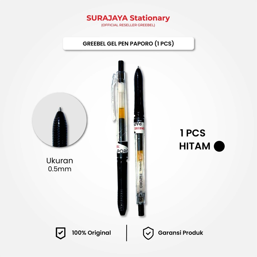 

GREEBEL Gel Pen Pulpen Gel GP-507 Paporo Hitam 0.5 (1PCS) / Pulpen Gel Murah Grosir