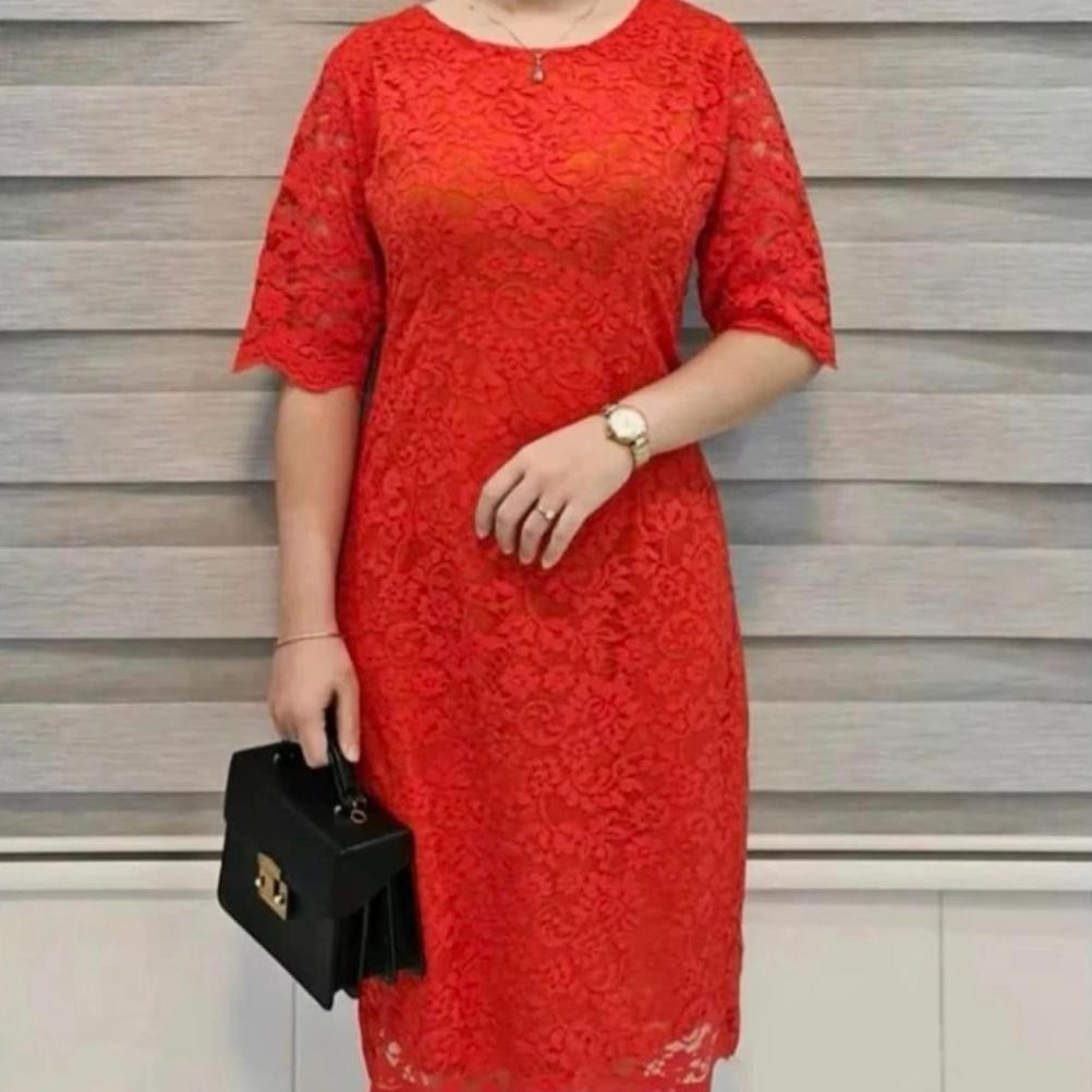 YZ Dress Brokat Full Furing Dress Brokat Slim Dress Natal Midi Dress Dress Pesta