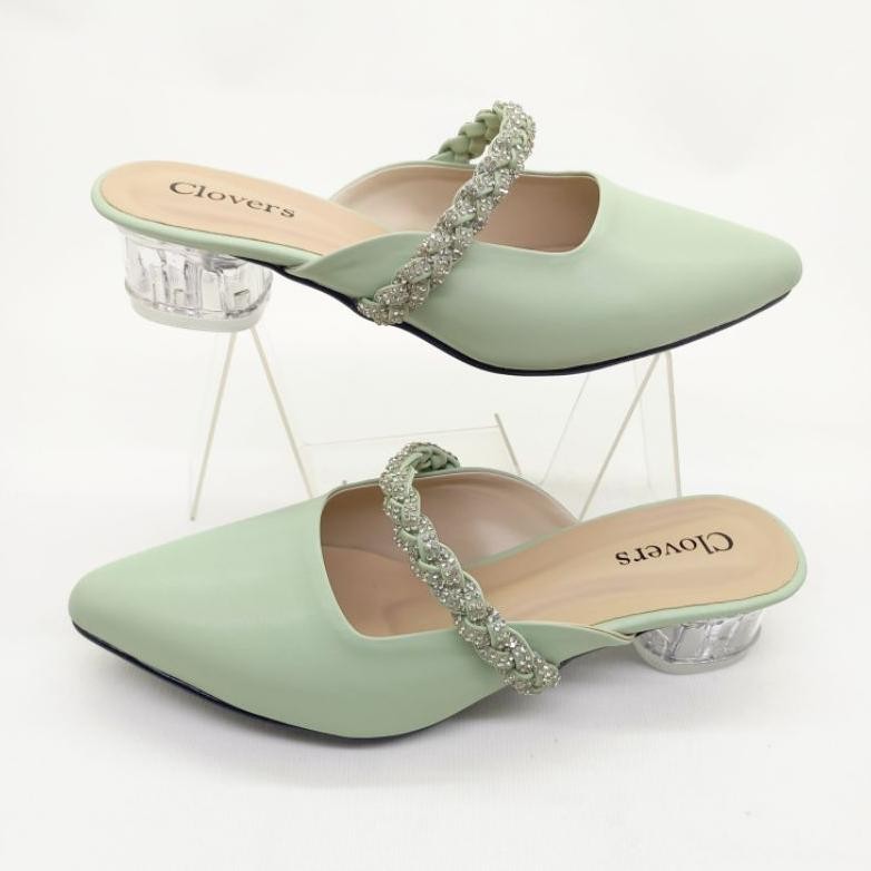 Clovers Shoes Sandal Pesta Pernikahan Wanita Sandal Harian Formal Sandal Wisuda Hak Kaca 3 Cm