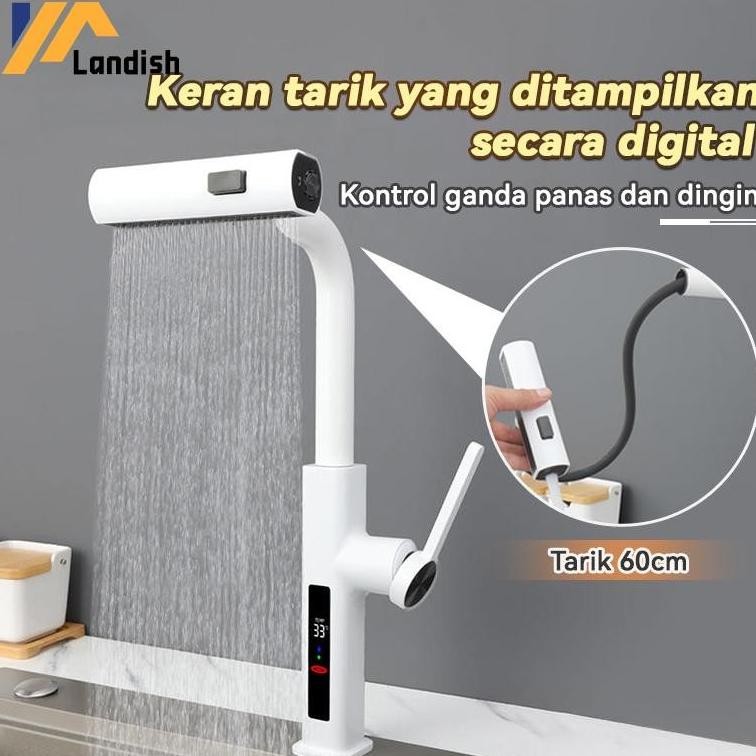 Keran wastafel air cuci piring Kitchen Faucet LED Keran tarik Pull Out  Keran Dapur