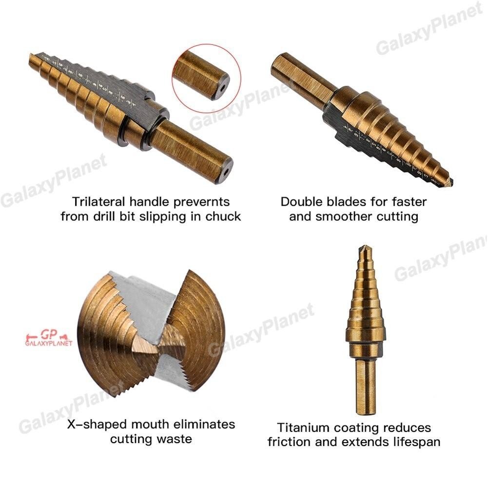 3/5/6 Pcs Alat Pertukangan Spiral Drill Step Down Titanium/Mata Bor Pagoda Titanium/Mata Bor Pagoda 