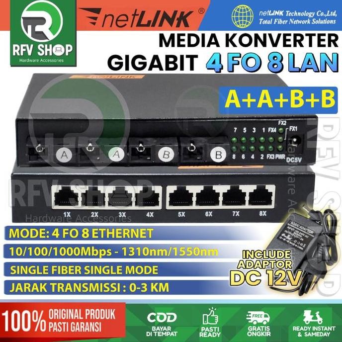 GIGABIT MEDIA CONVERTER 4 FO 8 LAN FIBER OPTIK SWITCH KONVERTER HTB