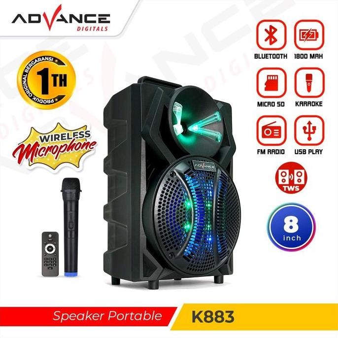 Speaker Portable 8 Inch K881 K882 K883 Advance Bluetooth New Stok