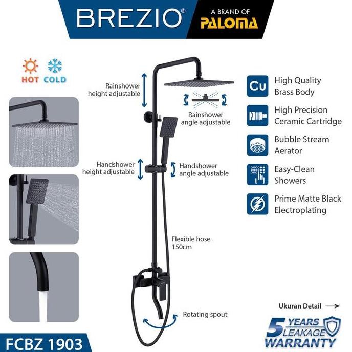 BREZIO FCBZ 1903 KERAN PANAS DINGIN SHOWER TIANG SET MATT BLACK
