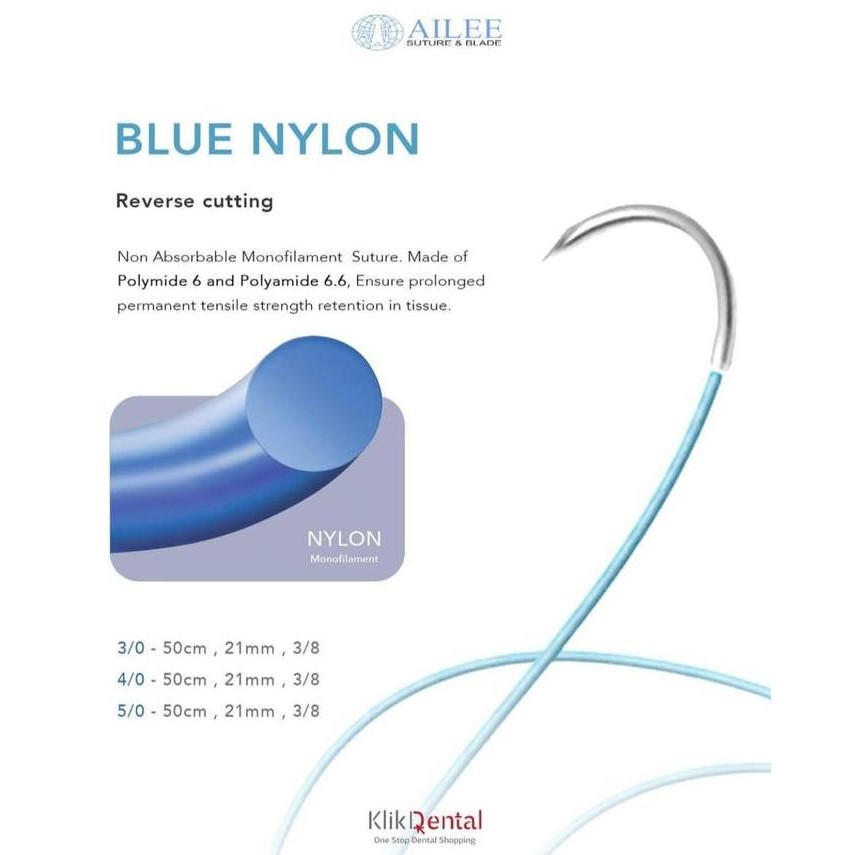 

TERMURAH - KLIK DENTAL Blue Nylon ( Reverse Cuting ) Benang Jahit / Benang Nylon
