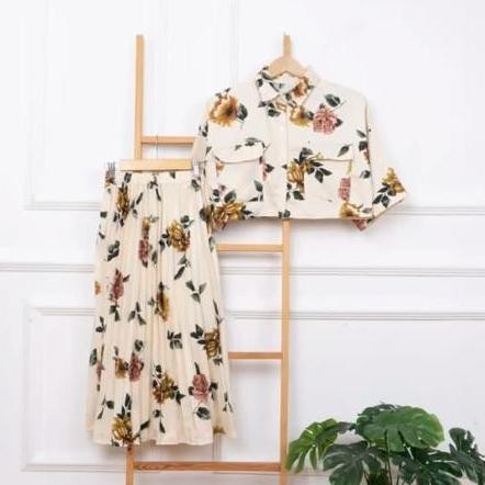Ready Rd Fashion - One Set Fuji / One Set Clara Kemeja Crop & Rok Midi Plisket