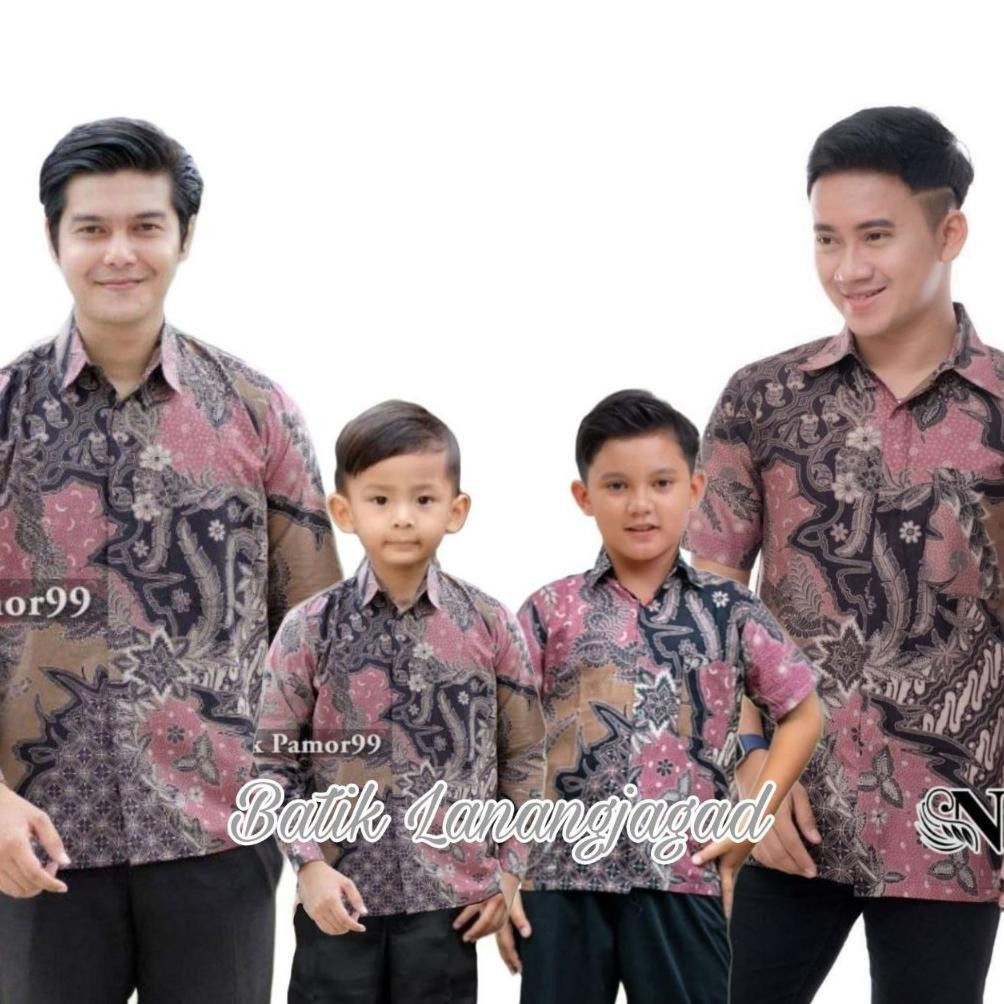 Batik Pria Batik Ayah dan Anak Laki Laki Kemeja Batik Anak Cowok Motif Koin Warna Dusty Pink