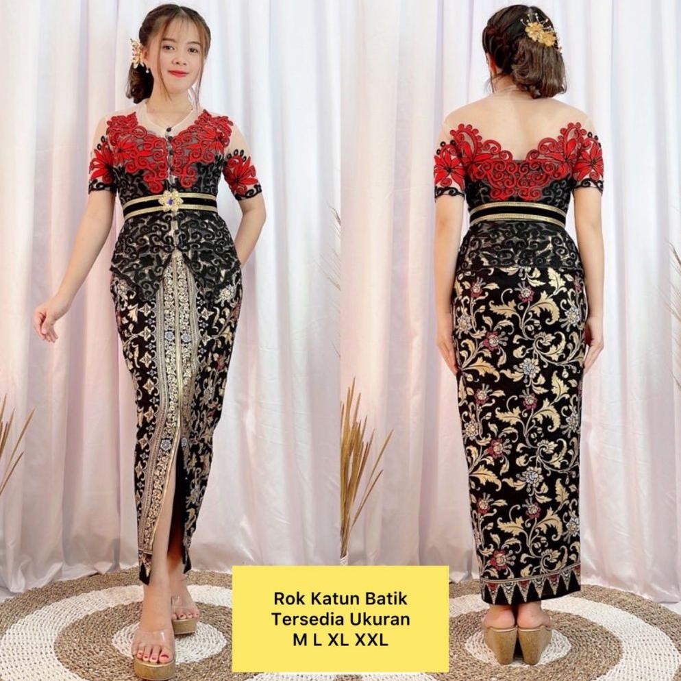 Ready Set Kebaya Modern Brukat Bali Sofia Bed Tangan Panjang Rok Batik Prada Selendang Obi Bludru St