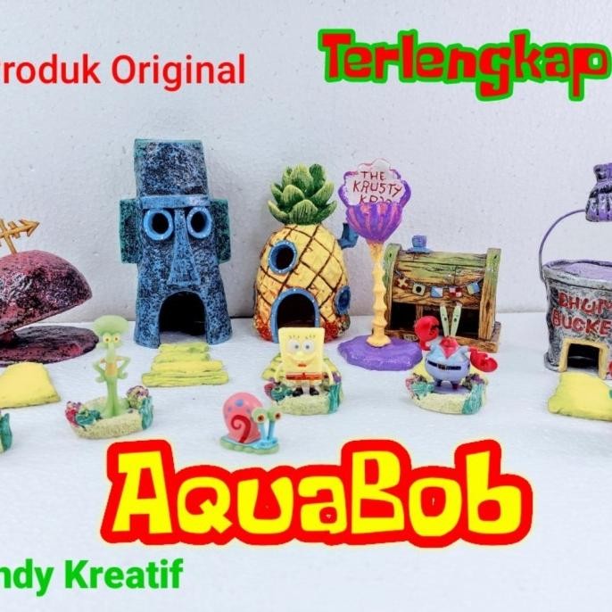 Terlaris Hiasan Aquarium Spongebob Dkk Full Set Terbatas