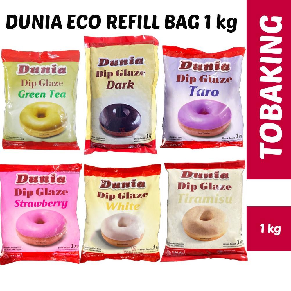 

Dunia Dip Glaze Eco Refill Bag 1 kg Topping Donut Dark Strawberry Taro Tiramisu Green Tea HALAL AST nUg