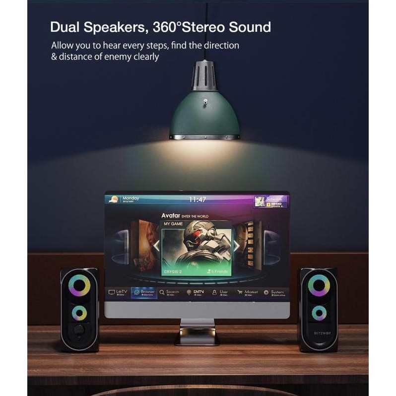 Blitzwolf Bw Gt1 Game Speaker Gaming Dual Bass Rgb Light Stereo Sound New Stok