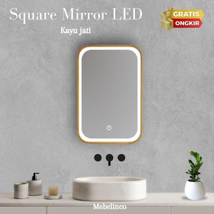Cermin Kotak Led Cermin Kamar Mandi Kayu Jati Co