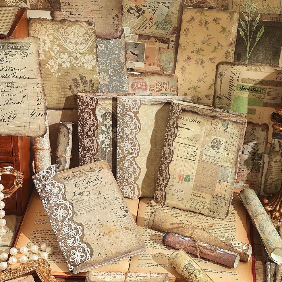 

50 Sheets Vintage Lace Scrapbook Paper Pack 50 Different Patterns Non-Sticky Collage Paper For Journals Notebooks Diy Crafts